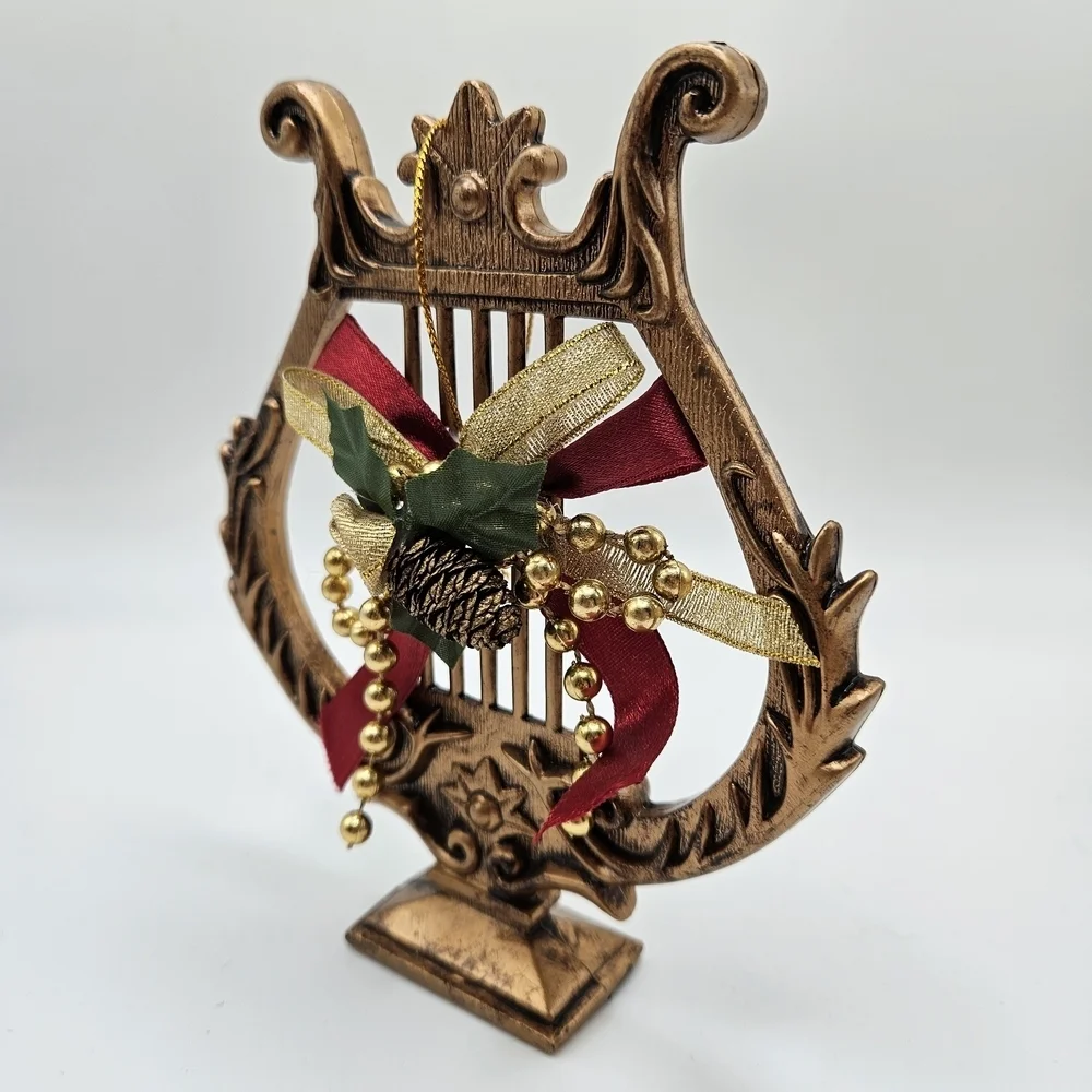 VINTAGE Golden Harp Decorated Large Holiday Christmas Ornament